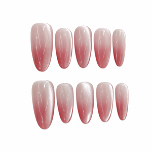 Acrílico prediseñado Medio Almendra Nail Nude Pink Soft Feminine Sakura Glow Finger Design - Product Image 1