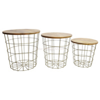 Ensemble de tables gigognes de style moderne, plateau en bois, structure en métal, tables basses d'appoint en fer, meubles de salon IHA