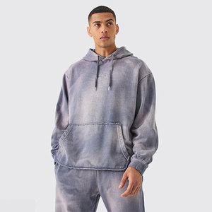 Ensemble de survêtement streetwear hiver en coton délavé à l'acide, avec sweats à capuche zippés effet soleil et pantalons de survêtement vintage oversize - STORM WEAR - Product Image 3