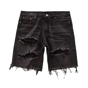 Pantalones Cortos de Mezclilla para Hombre, Estilo Desgastado, Cintura Media, Pierna Recta, Rotos en la Rodilla, Transpirables, de Secado Rápido, Casuales de Verano - Product Image 1