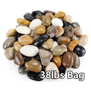 หินแม่น้ำหลากสี 38 ปอนด์ ขนาด 2-3 นิ้ว สำหรับตกแต่งสวน จัดสวนในร่มและกลางแจ้ง หินกรวดขัดเงาสำหรับตกแต่งกระถางต้นไม้ - Product Image 1