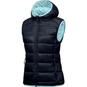 Chaleco Acolchado Sin Mangas con Capucha para Mujer, Color Negro con Forro Azul Claro, Cortavientos, Ropa Exterior Informal - Product Image 1
