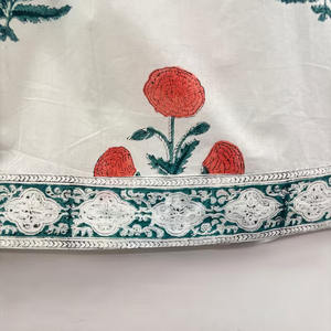 Robe formelle vintage en coton écologique, imprimée à la main, col en V, manches 3/4, ourlet à volants en dentelle, lavable, motif floral - Product Image 3