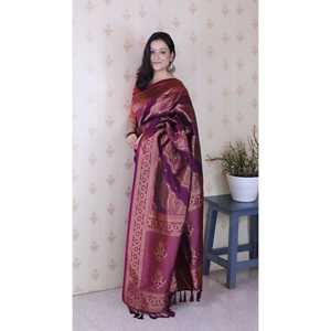 Sari en soie tissée Elite Weaves Dark Wine Bandhani Leheriya Zari avec chemisiers et chemises doux et confortables pour femmes 650g - Product Image 2