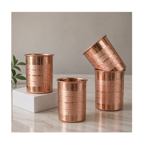 Minimalist Copper Tumbler Set Hammered Metal Drinkware Reusable Party <b>Glasses</b> Solid Design Adult Use - Product Image 4