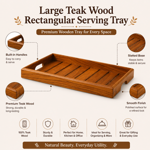 Bandeja de Servir de Madera de Teca Premium |   Bandeja Rectangular de Madera Hecha a Mano para Té, Café, Bocadillos, Desayuno, Mesa de Comedor, Decoración del Hogar, Regalo - Product Image 4