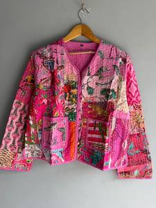Chaqueta Acolchada de Algodón con Parches Estilo Bohemio para Mujer, Cuello en V, Botones al Frente, Prenda Exterior Informal, Manga Larga, Bolsillos con Parches, para Todas las Temporadas - Product Image 1