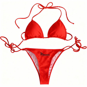 Conjunto de traje de baño de bikini para mujer, traje de baño de dos piezas de tela elástica, ropa de playa cómoda para nadar y vacaciones - Product Image 3