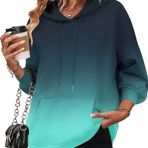 Sweat à capuche douillet et ample pour femme, en polaire imprimée, avec poches en polaire, ourlet droit, manches côtelées et devant tombant, idéal pour l'hiver - Product Image 1