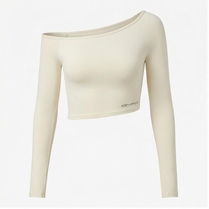North Approach Off-The-Shoulder Long Sleeve Crop <b>Top</b> Seamless Solid Color Yoga Wear Women's Sportswear - Product Image 1