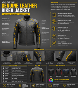 Men's Black Yellow Genuine Leather Waterproof Windproof Winter Motorcycle <b>Racing</b> <b>Jacket</b> Custom OEM ODM - Product Image 5