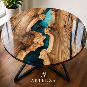 Round <b>Epoxy</b> <b>Resin</b> Handmade Modern Coffee <b>Table</b> for Housewarming Indoor Use Tabletop Installation - Product Image 1