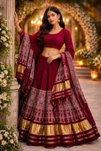 Lehenga Ajrakh avec Dupatta en Soie Gajji, Tenue Ethnique de Créateur pour Festival - Product Image 2