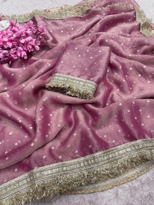 Sari en tissu mousse de créateur, Sari en dentelle royale Jari, Sari Jari Butti en mousse, Sari de cérémonie, Sari ethnique de créateur pour soirée - Product Image 4