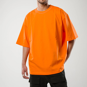 T-shirt à manches courtes pour homme, coupe classique, écologique, respirant, 220g, orange, col rond, décontracté, en jersey de coton - Product Image 1