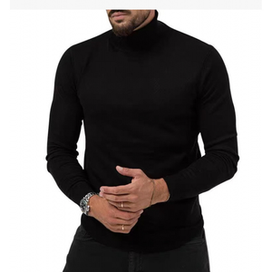 Pull d'hiver pour homme en laine acrylique à séchage rapide, couleur unie gris noir, manches régulières, pour les entraînements - Product Image 3