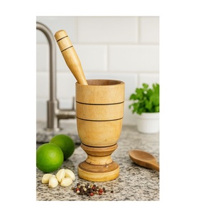 High Quality Wooden Mortar And Pestle <b>Grinder</b> For Spices <b>Herbs</b> Garlic Seeds And Organic Kitchen Use - Product Image 5