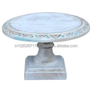 Artistic wood cake stand for rustic and elegant event dessert <b>display</b> with detailed handcrafted round platform - Product Image 2