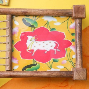 Elegant Unique Serving Art Wooden Khatiya Platter Floral Artwork <b>Mini</b> Charpai Serving Tray for Snacks/Dry Fruits/Tea Time By UO - Product Image 4