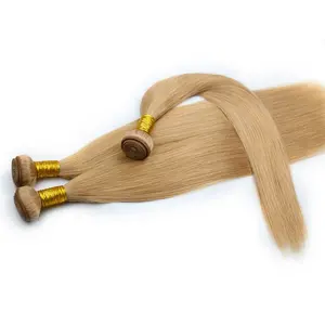 Weft Hair Extensions Menselijk Russisch Haar #27 Honingblonde Bundels Hoogwaardig Blonde Machine Gemaakt Haar Inslag Kan Bleekmiddel Krullend