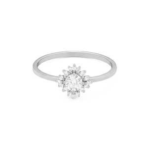 Anillo Minimalista con Certificado IGI, Diseño de Flor, Joyería Nupcial, Oro Sólido de 14K, Anillo de Boda con Halo de Diamantes Finos, Anillo Solitario en Racimo - Product Image 3