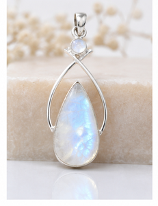 Pendentif en argent sterling 925 en forme de goutte d'eau avec pierre de lune arc-en-ciel naturelle, collier en pierre de lune bleue scintillante, fait main, pierre de naissance de juin - Product Image 3