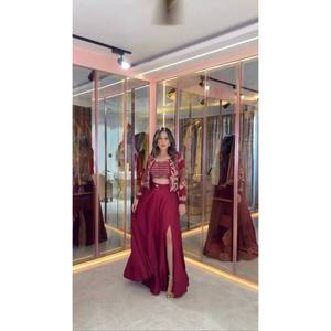 Designer A-Line Lehenga Choli and Koti for Party Wear Natural Waistline <b>Spaghetti</b> <b>Strap</b> Crop Top - Product Image 4