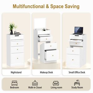 Mini Space Saving <b>White</b> Makeup Vanity Set Cute Dressing <b>Table</b> with Chair & Drawers <b>Small</b> Vanity Desk for Optimal Use - Product Image 6