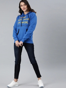 Sudadera con Capucha Azul para Mujer, con Estampado de Letras, Corte Regular, Tejido de Algodón, Estilo Casual Otoñal - Product Image 1