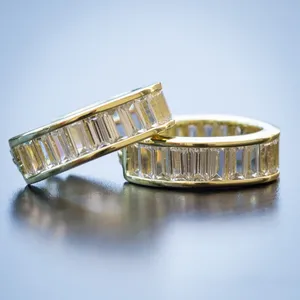 Pendientes de Aro Tishya con Moissanita, Plata de Ley 925, Chapados en Oro, Corte Baguette, Joyería de Lujo para Mujer, 7 g, para Boda - Product Image 3