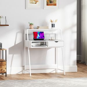 Modern <b>White</b> Home Office Desk with Drawer and Storage Shelves Simple Design Computer <b>Table</b> for <b>Small</b> Spaces for Study - Product Image 2