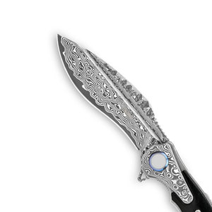 Couteau pliant en acier Damas de qualité supérieure, fait main, motif décoratif, pour le camping, la randonnée, la pêche, les voyages et les usages multiples en extérieur - Product Image 5