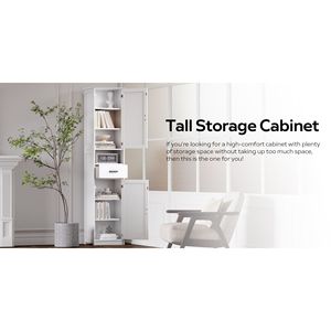 69\" Tall Bathroom <b>Storage</b> Cabinet 2 Barn Doors 1 Drawer Narrow <b>Storage</b> Unit Adjustable Shelves Floor Cabinet <b>Kitchen</b> <b>Storage</b> - Product Image 1