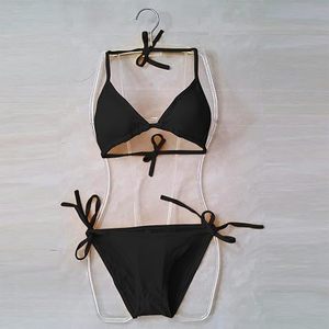 Wholesale Sexy Women's Black <b>Bikini</b> Set With Halter Neckline And Side Tie Bottom Solid Color Swimwear - Product Image 5