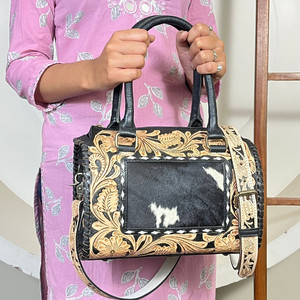 Luxury Designer Cowhide Hair On <b>Leather</b> Medium Speedy Bag for Women's Hand <b>Tooled</b> Western Crossbody Handbag Travel Duffel Bags - Product Image 4