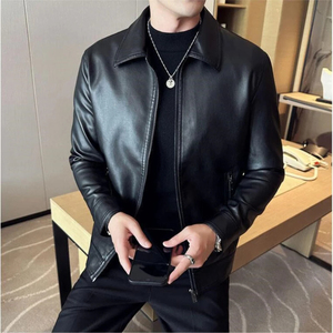 <b>Leather</b> Woven Breathable <b>Jacket</b> <b>Men</b> Coated Stand Collar Front Logo Vintage Style Hooded Varsity Best Price Wholesale Fashion - Product Image 1