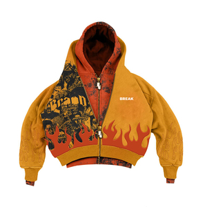 Sudadera con capucha de poliéster de doble capa con cremallera completa, 600 g/m², corte regular sin rematar, cómoda, con pedrería, corte holgado y bolsillos grandes - Product Image 1