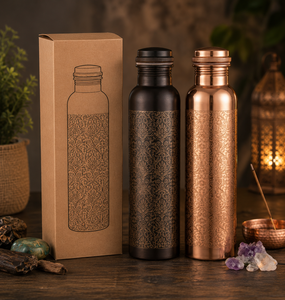 Botellas de Agua de Cobre Cuprum FlorCombo con Elegante Pátina Oscura y Brillo Rosado, Diseño Minimalista a Prueba de Fugas, Material de Cobre Puro - Product Image 1