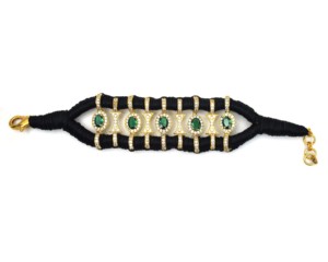 Pulsera de Hilo con Diamantes Pavé y Esmeraldas, Pulsera de Macramé con Piedras Preciosas de Moda, Joyería - Product Image 2