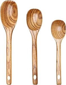 Juego de 2 Cucharas de Madera de Teca Natural, Utensilios de Cocina, Aptos para Lavavajillas y Microondas, para Cocina y Mesa - Product Image 4