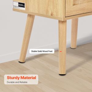 Comodino Boho in Rattan con Gambe in Legno e Ripiano Aperto, Assemblato - Product Image 5