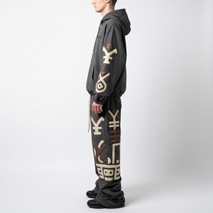 Conjunto Deportivo Personalizado al por Mayor para Hombre, Sudadera con Capucha y Pantalones de Felpa de Algodón Grueso con Estampado Gráfico Lavado al Ácido, Ropa Urbana Informal - Product Image 4