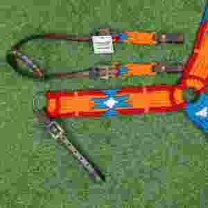 Juego de arreos para caballo de mohair naranja, azul y rojo con cuero argentino, cabezada de mohair de 32 pulgadas para caballo - Product Image 6