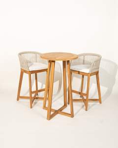 ชุดบาร์ไม้สักลายเซ็นพร้อมเก้าอี้เชือกถักมือ - Product Image 1