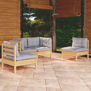 Set da salotto da Patio in 4 pezzi con cuscini grigi per giardino - Product Image 1