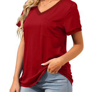 T-shirts à col en V 100 % polyester de haute qualité pour femmes et dames, grandes tailles, chemisiers et chemises unies de marque – Le meilleur du fabricant - Product Image 1