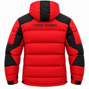 Veste matelassée à capuche rouge pour homme Prime Power, coupe-vent, manteau d'hiver sportif, vêtement d'extérieur matelassé avec des accents noirs et fermeture éclair - Product Image 2