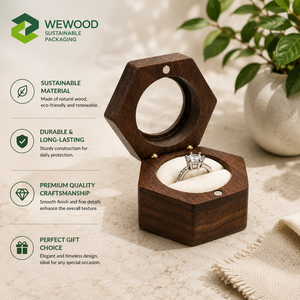 OEM ODM Luxury Walnut Wooden Hexagon Ring <b>Box</b> with <b>Glass</b> Window Magnetic Closure Custom Logo Jewelry Gift Packaging <b>Box</b> - Product Image 2