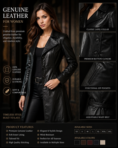 Women's Genuine Leather <b>Jacket</b> <b>Gothic</b> Long Trench Coat Biker Bomber Leather <b>Jacket</b> Blazer Style Leather <b>Jacket</b> Aviator/Shearling - Product Image 5