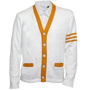 University Fraternities Custom <b>Men</b> <b>Knitted</b> <b>Cardigan</b> Sweater Black Yellow Colorblock Varsity V-Neck OEM Striped <b>Men</b> college style - Product Image 6